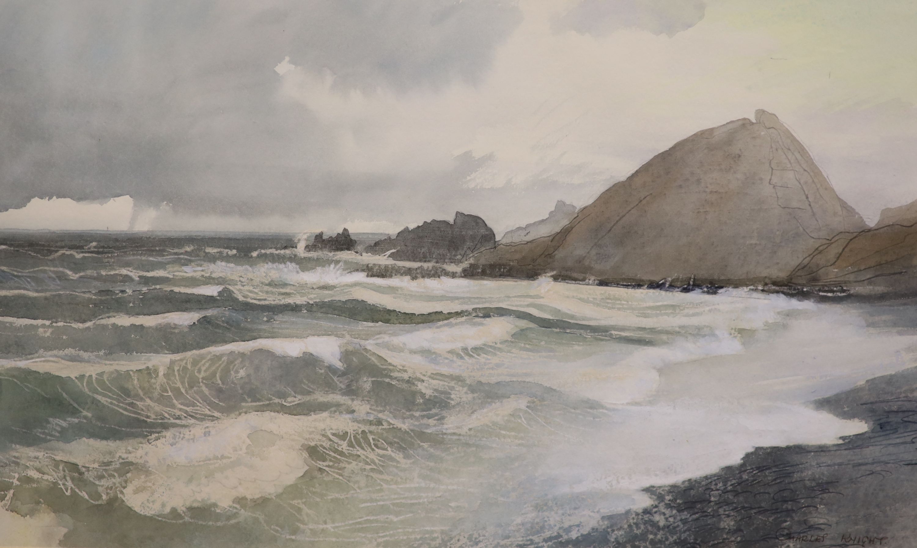 Charles Knight (1901-1990), watercolour, 'Running Sea on the Devon Coast', signed, 32 x 52.5cm